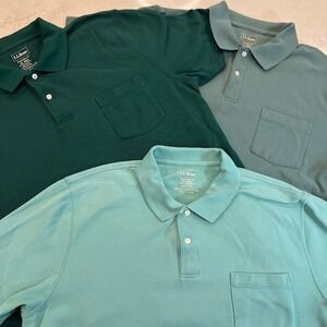 LL Bean Lot of 3 Traditional Fit XL Polo Shirt Short Sleeve Pocket Cotton Green